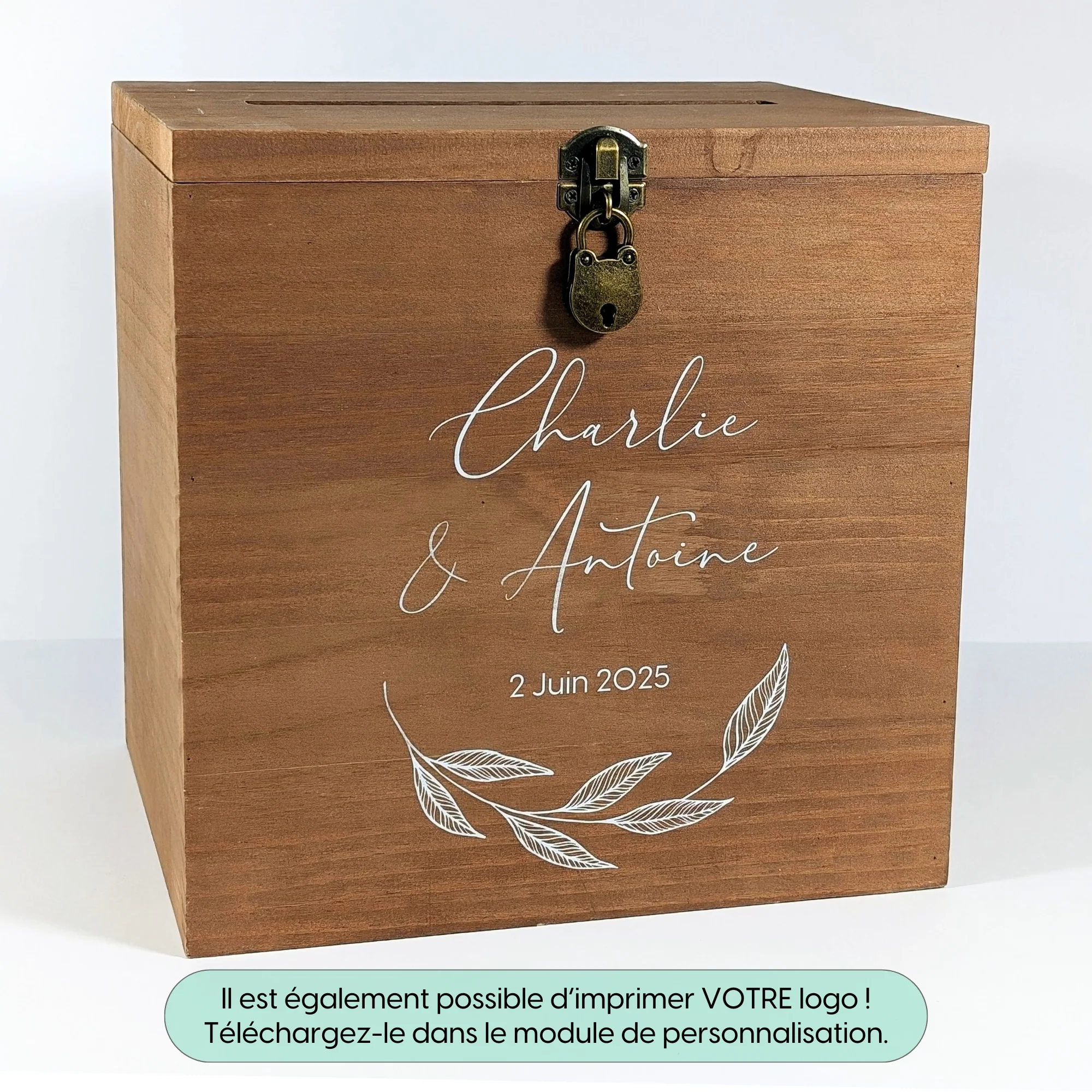 Urne en bois foncé personnalisée | Urne personnalisée baptême, communion, anniversaire, mariage – Image 4