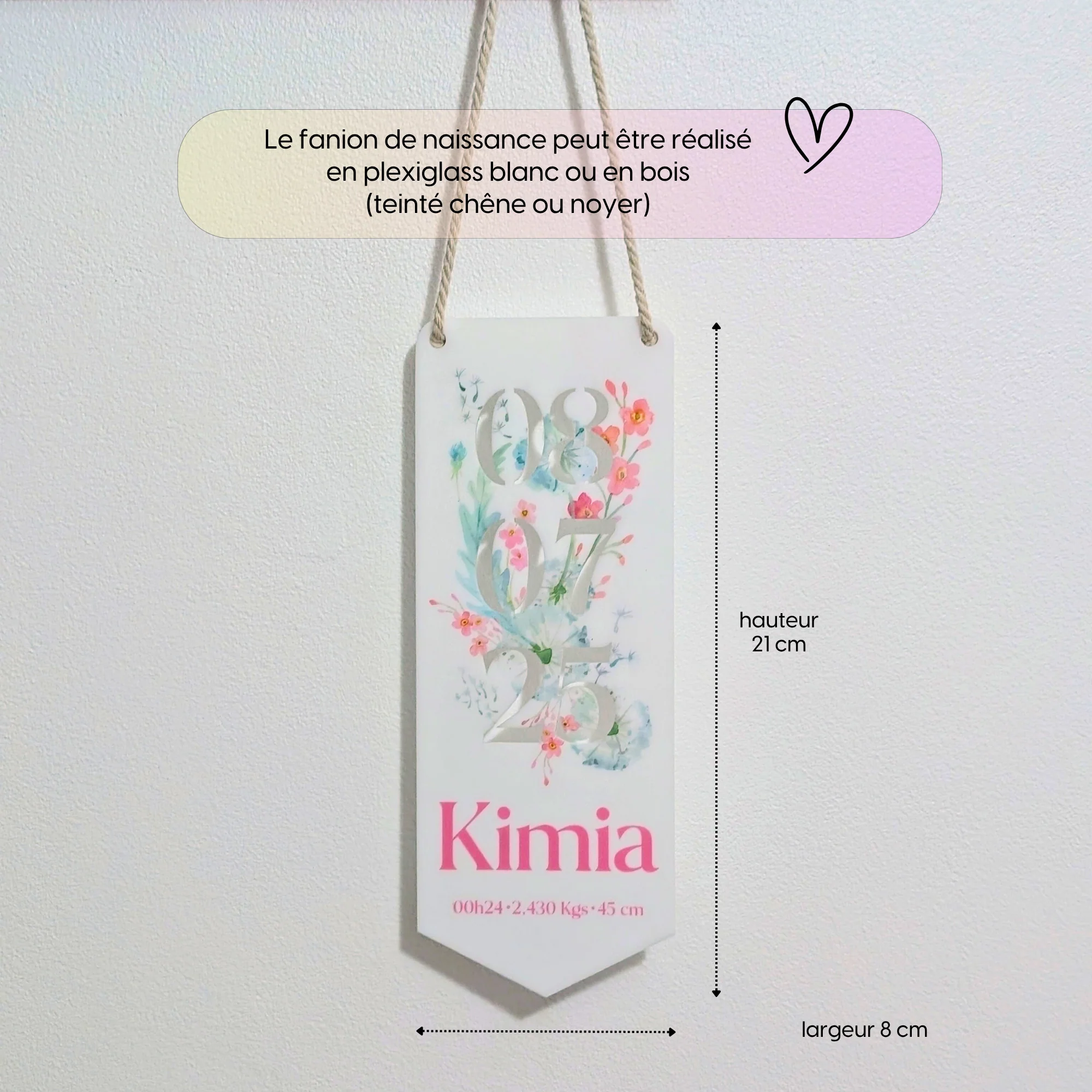 Fanion personnalisé informations de naissance | Decoration chambre enfant - Cadeau de naissance personnalisé – Image 3