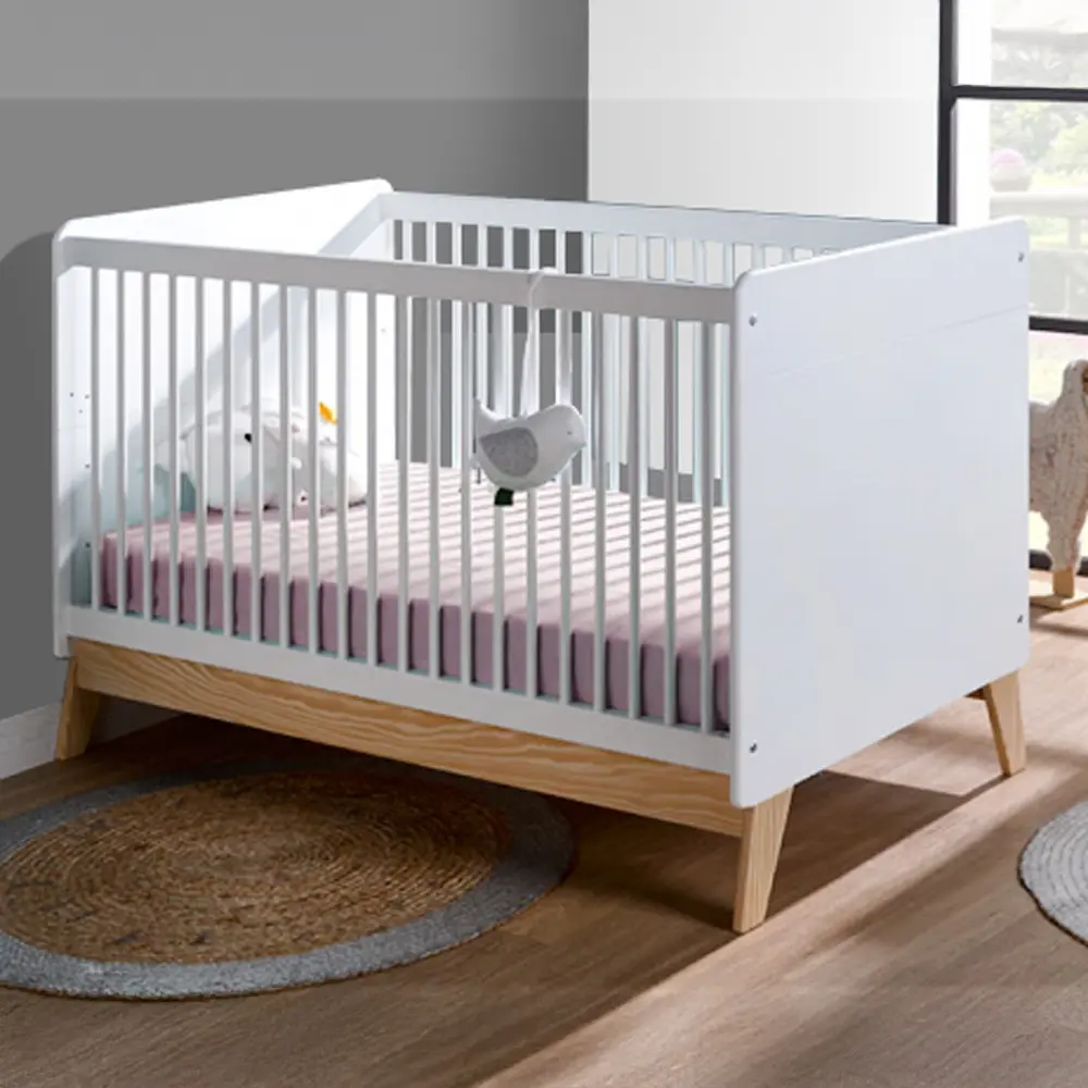 Lit bébé transformable en petit lit HARMONIE blanc et pin