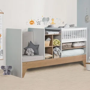 Lit bébé évolutif jusqu'à 90x190cm COCON blanc et bois