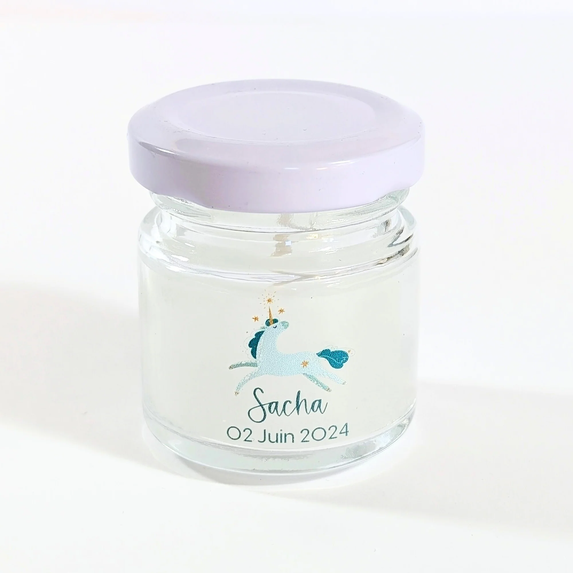 Petite bougie personnalisée licorne | Cadeaux invités anniversaire, baby-shower, baptême