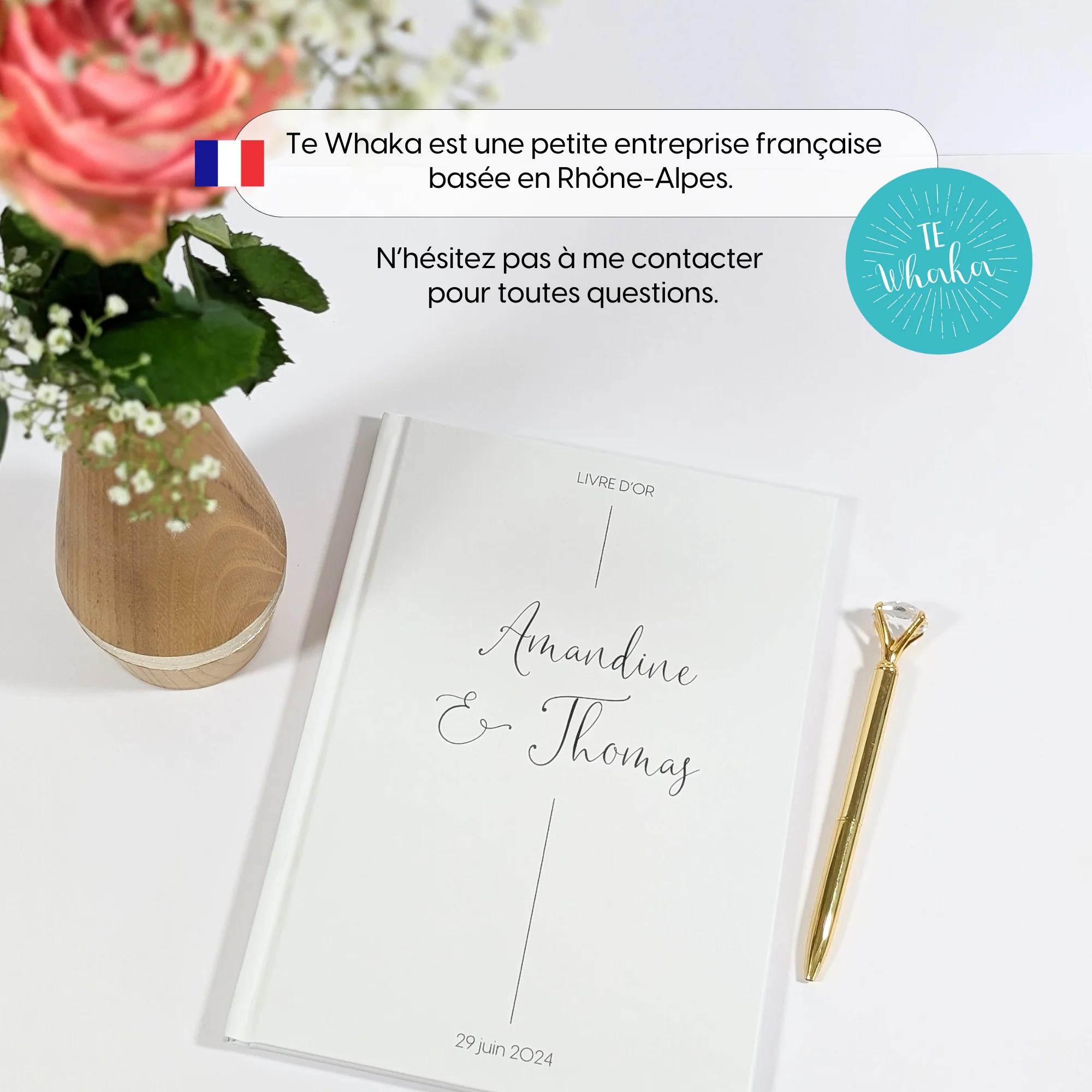 Livre d'or mariage personnalisé - intérieur pré-rempli - 68 pages - couverture rigide | Black & Gold – Image 6
