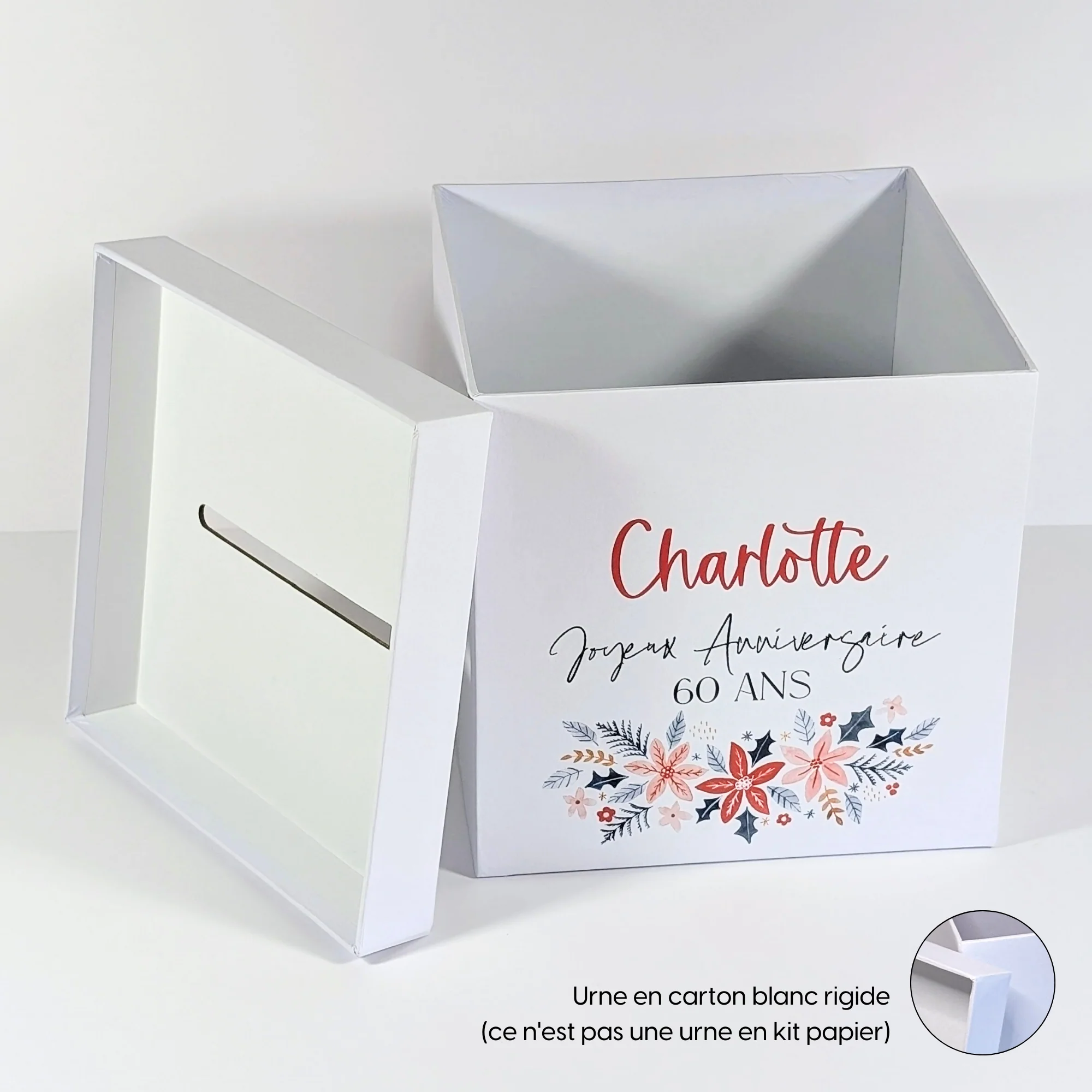Urne en carton personnalisée - Couronne de fleurs | Urne mariage, baptême, communion, anniversaire, départ à la retraite – Image 4