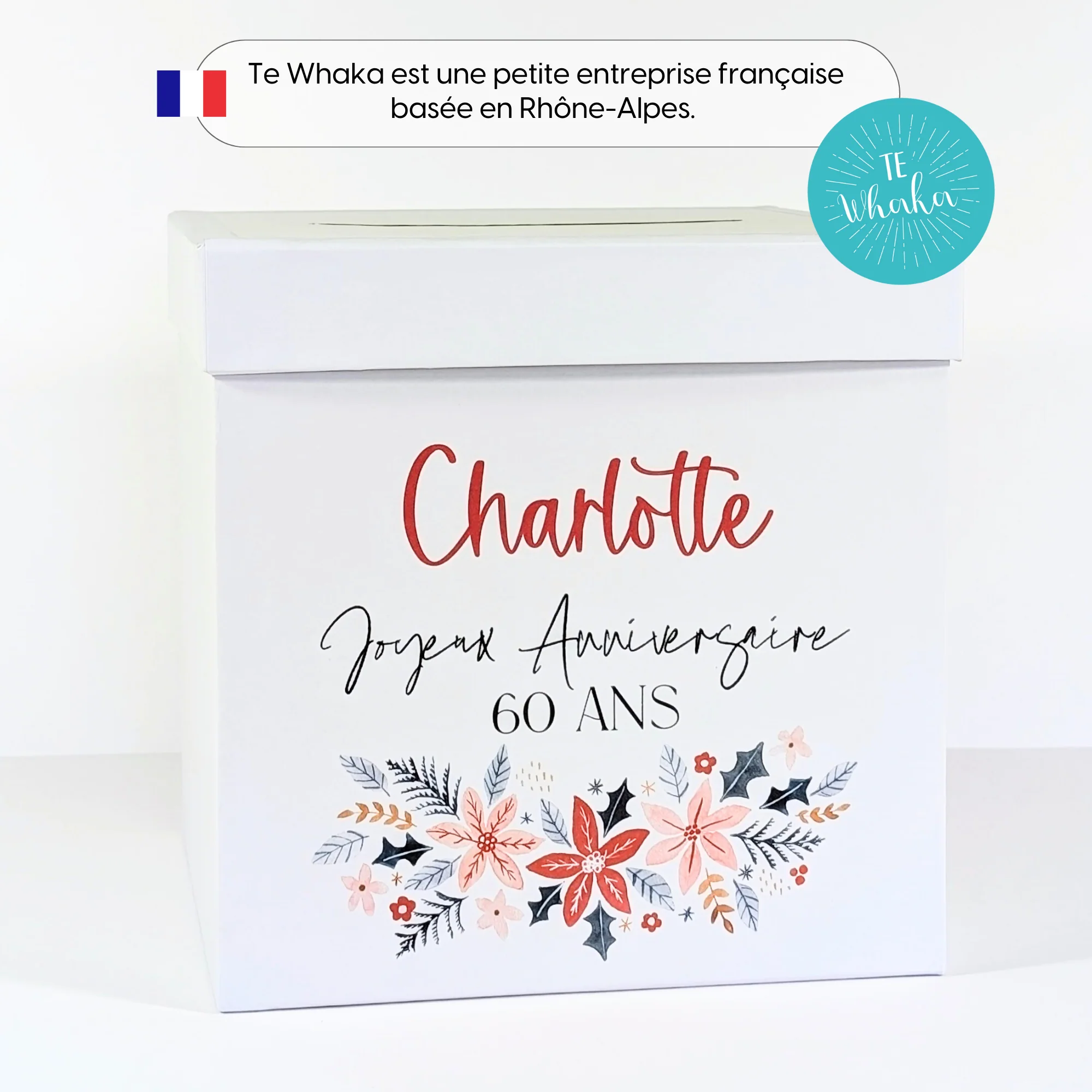 Urne en carton personnalisée - Couronne de fleurs | Urne mariage, baptême, communion, anniversaire, départ à la retraite – Image 8